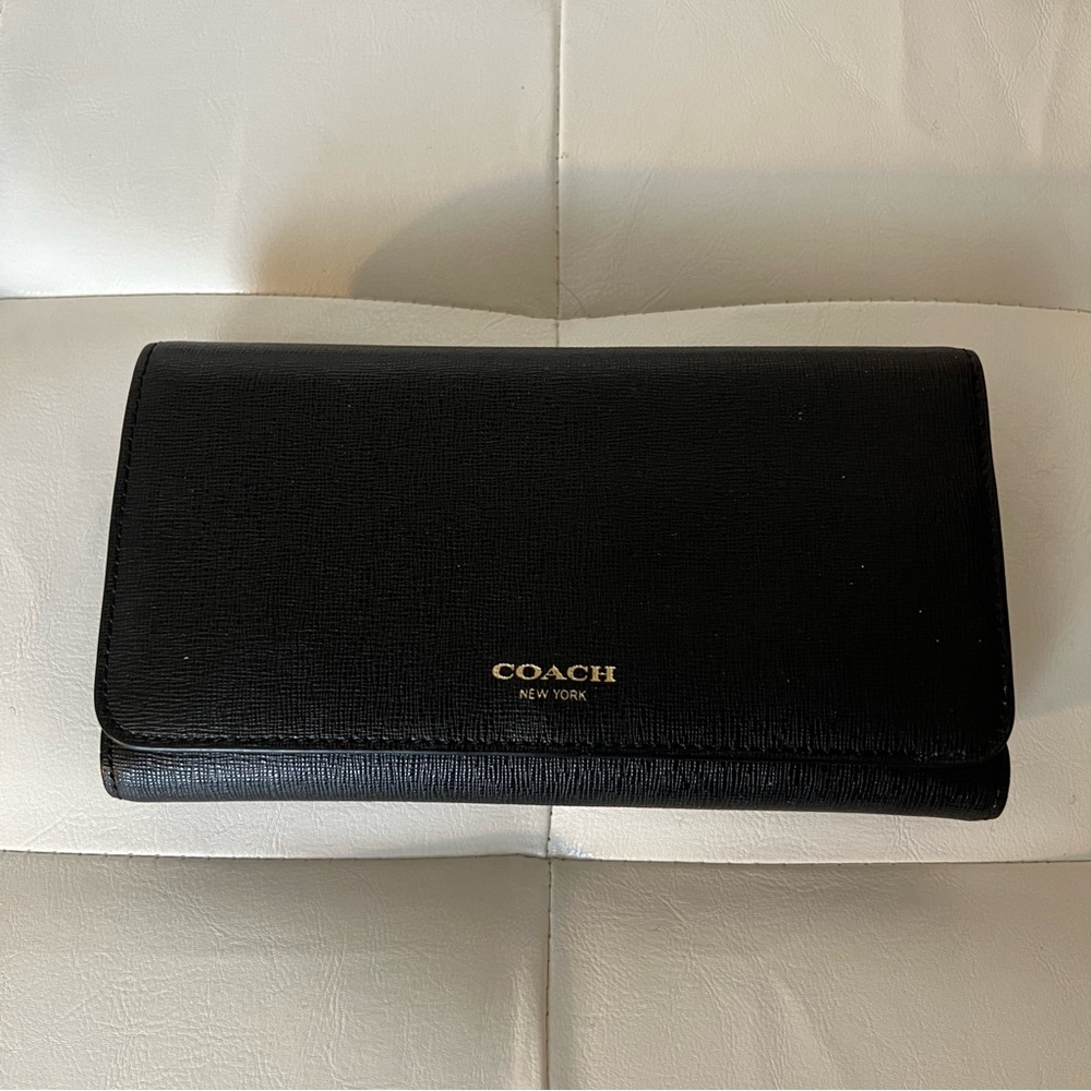 Coach Saffiano Leather Tri-Fold Checkbook Wallet - Picture 13 of 13